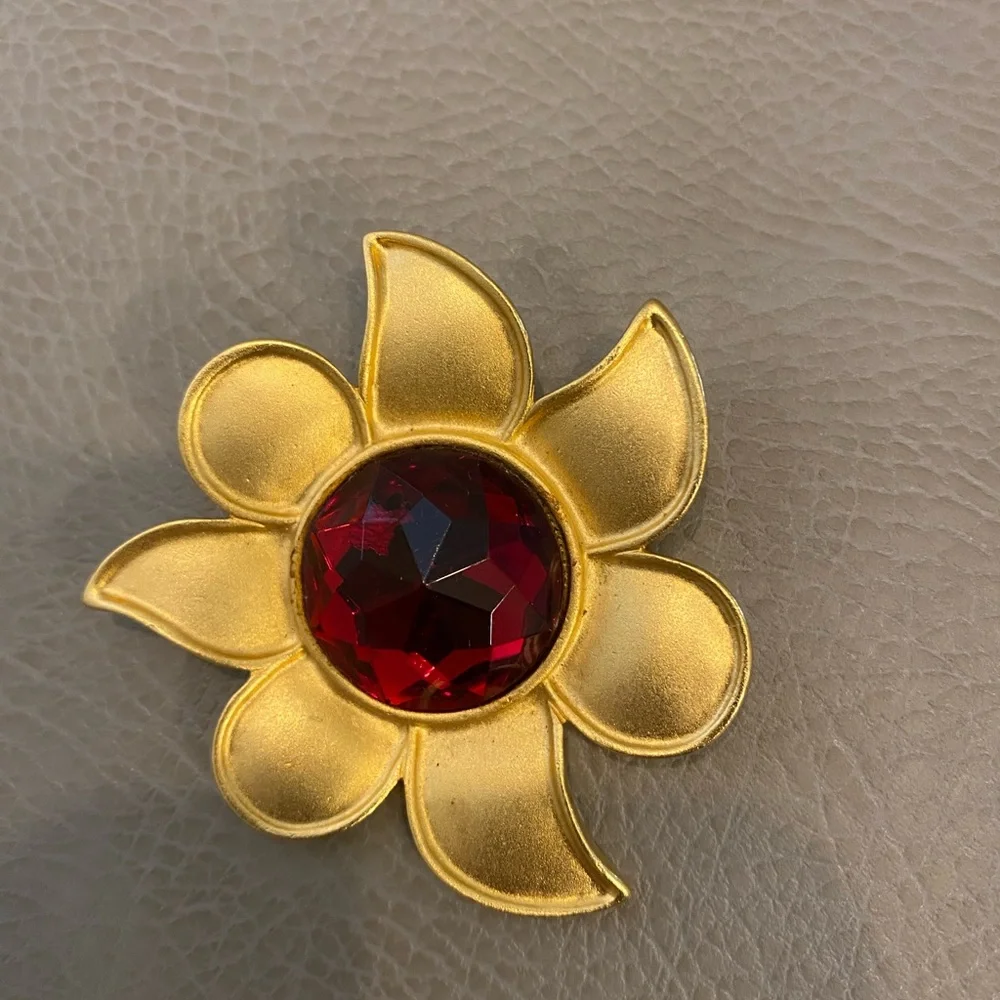 Vintage Large Carolina Herrera Flower Crystal Brooch 1980s Runway Couture